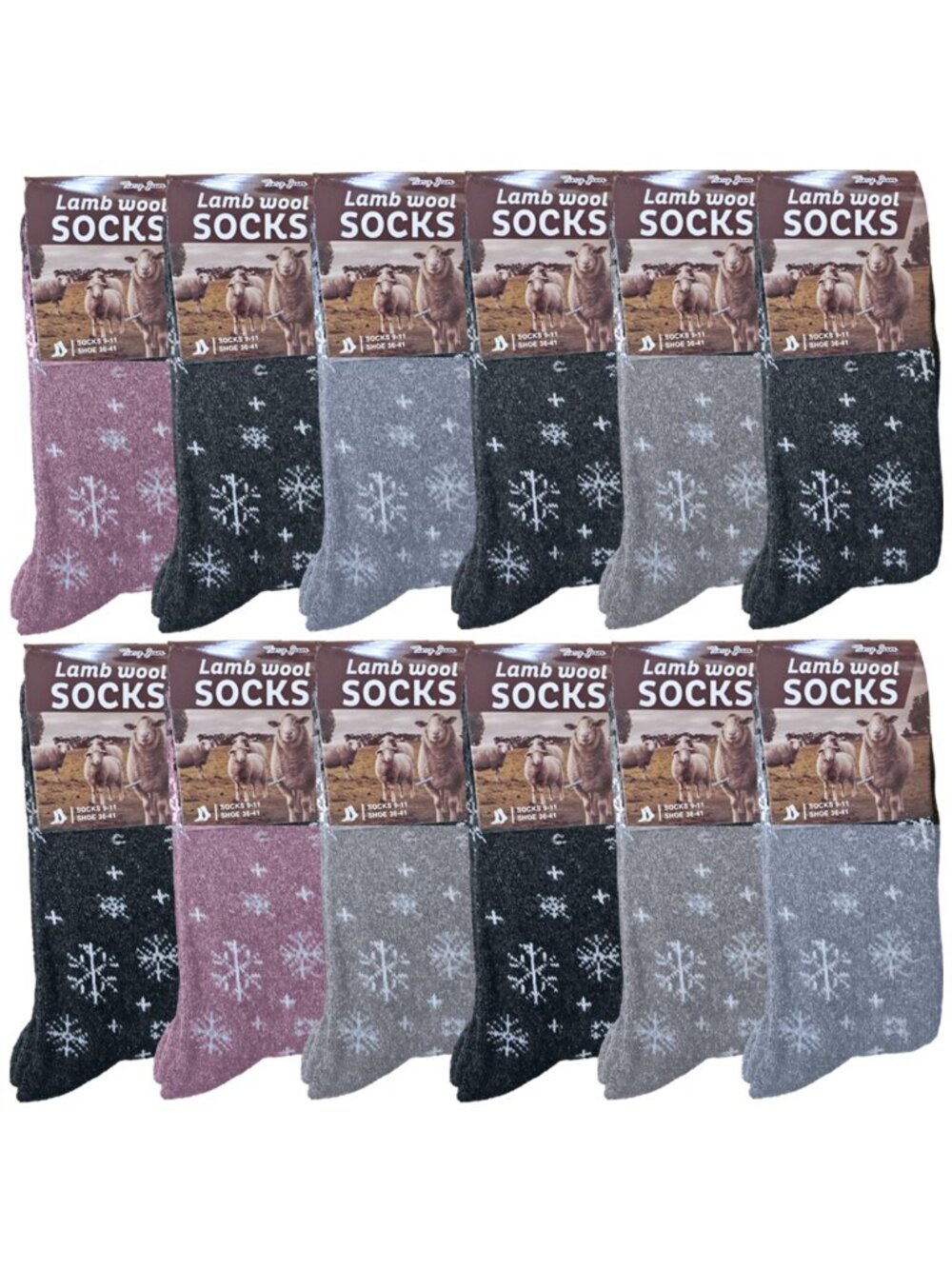 Women's Lamb Wool Socks 12 Pack Thermal Winter Warm Cozy, Size 9-11 Snowflakes